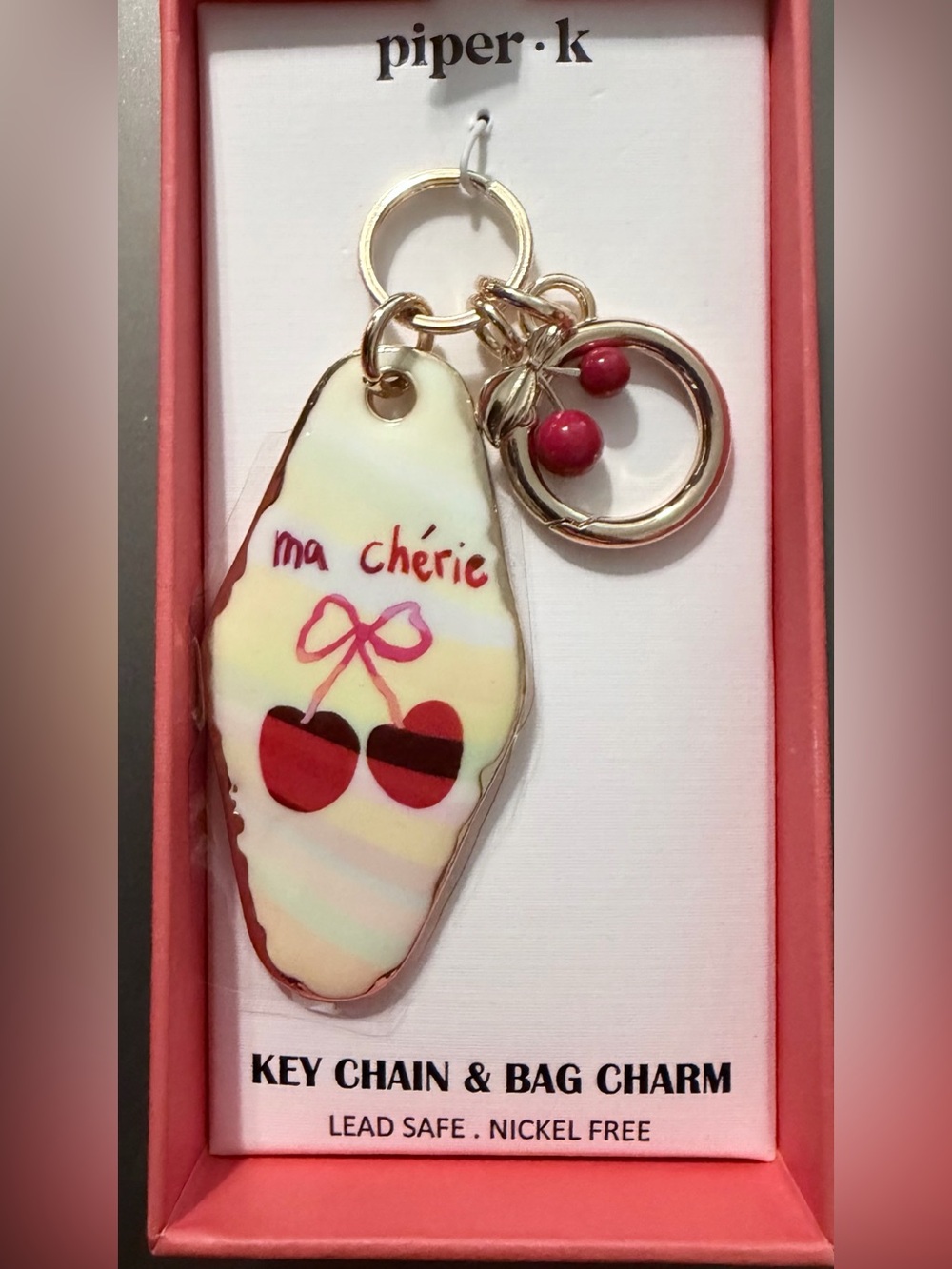 NIB piper•k Ma Chérie Red Cherry Key Chain & Bag Charm